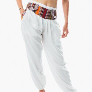 Unisex white boho hippie sweatpants pants one size women men trousers for summer